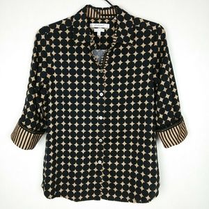 Foxcroft Button Up Black Tan Polka Dot Top 6